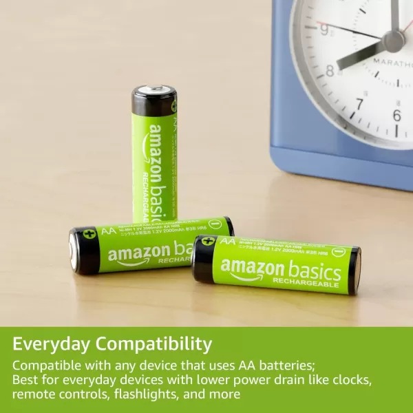 Amazon Basics 12Pack Rechargeable AA NiMH Performance Batteries 2000 mAh Recharge up to 1000x Times PreCharged8 Count Pack of 1