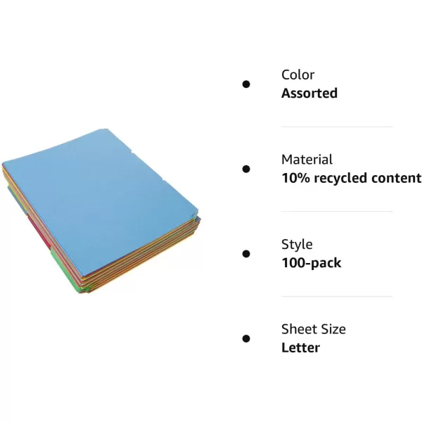 Amazon Basics 13Cut Tab Assorted Positions File Folders Letter Size Manila  Pack of 100Letter Assorted