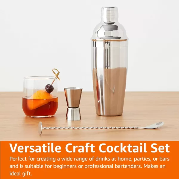 Amazon Basics 13Piece Stainless Steel Bar Tools Set with 24oz Shaker Jigger Muddler Pourer3Piece