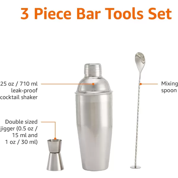 Amazon Basics 13Piece Stainless Steel Bar Tools Set with 24oz Shaker Jigger Muddler Pourer3Piece