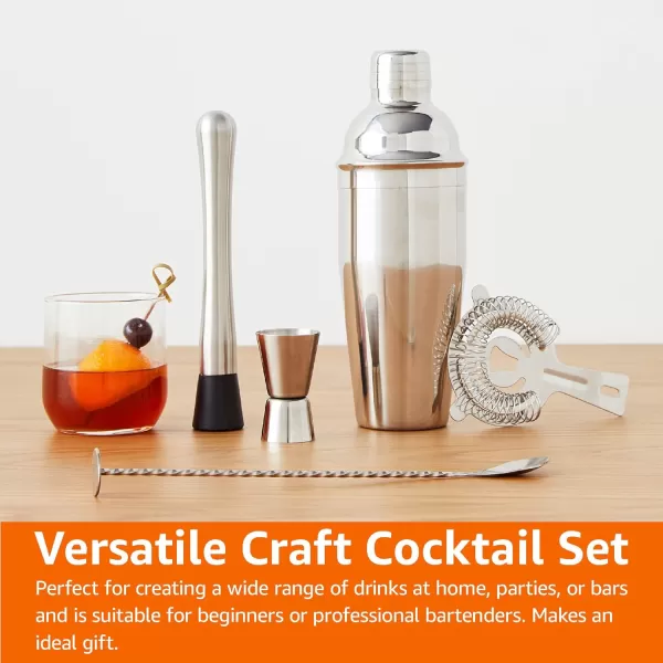 Amazon Basics 13Piece Stainless Steel Bar Tools Set with 24oz Shaker Jigger Muddler Pourer5Piece