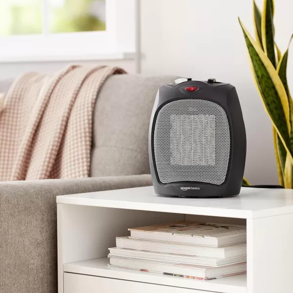 Amazon Basics 1500W Ceramic Personal Heater with Adjustable Thermostat SilverBlack Heater