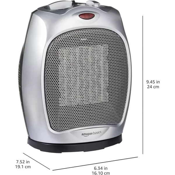 Amazon Basics 1500W Ceramic Personal Heater with Adjustable Thermostat SilverSilver Heater with Oscillating