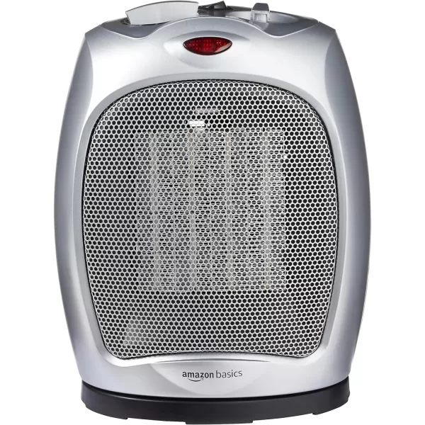 Amazon Basics 1500W Ceramic Personal Heater with Adjustable Thermostat SilverSilver Heater with Oscillating