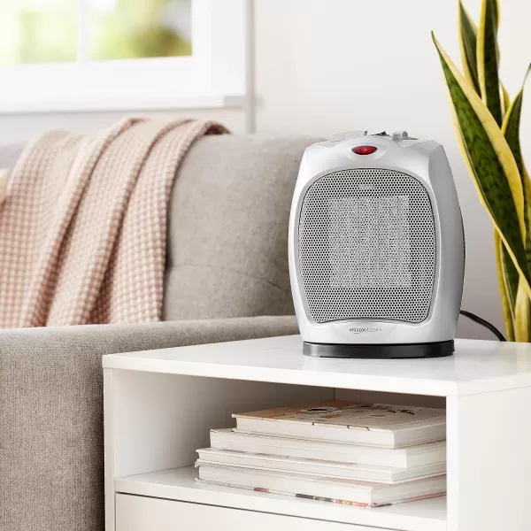 Amazon Basics 1500W Ceramic Personal Heater with Adjustable Thermostat SilverSilver Heater with Oscillating