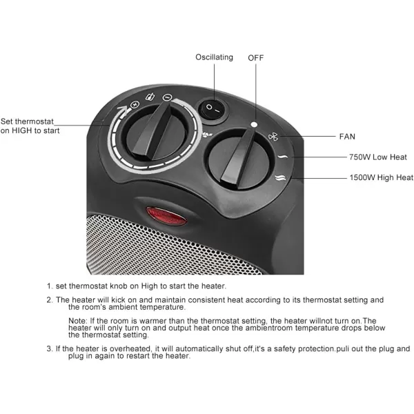 Amazon Basics 1500W Ceramic Personal Heater with Adjustable Thermostat SilverSilver Heater with Oscillating