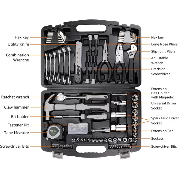 Amazon Basics 173Piece General Household Home Repair and Mechanics Hand Tool Kit Set131Piece