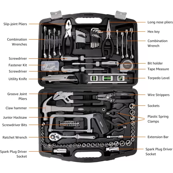 Amazon Basics 173Piece General Household Home Repair and Mechanics Hand Tool Kit Set173Piece