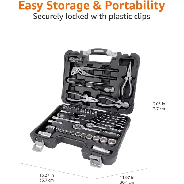 Amazon Basics 173Piece General Household Home Repair and Mechanics Hand Tool Kit Set65 piece