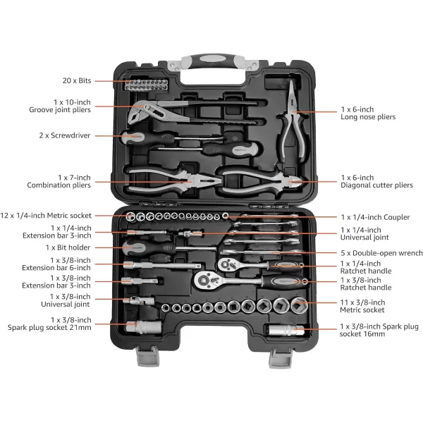 Amazon Basics 173Piece General Household Home Repair and Mechanics Hand Tool Kit Set65 piece