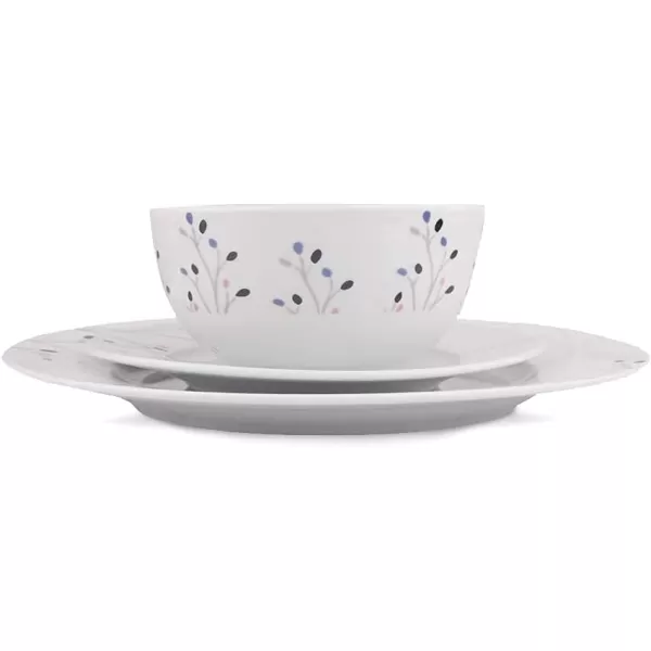 Amazon Basics 18Piece Kitchen Dinnerware Set Plates Dishes Bowls Service for 6 White Porcelain CoupeBranches