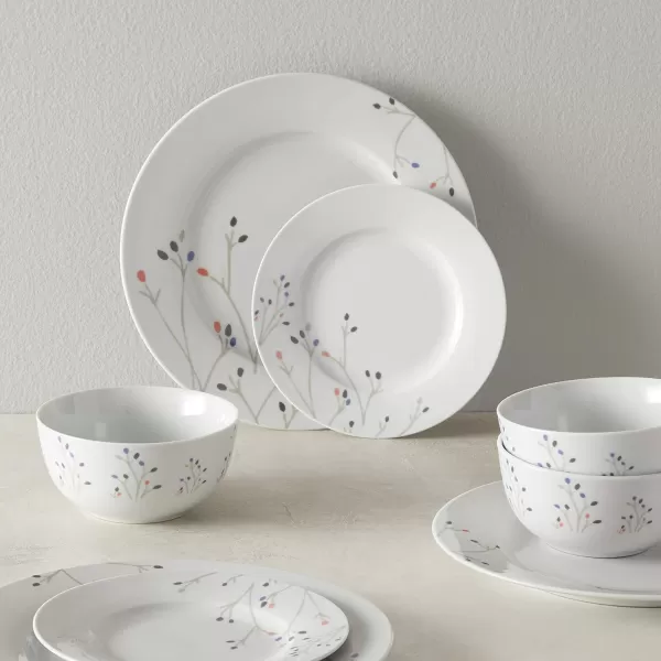 Amazon Basics 18Piece Kitchen Dinnerware Set Plates Dishes Bowls Service for 6 White Porcelain CoupeBranches