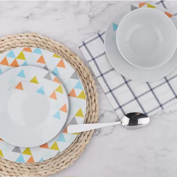 Amazon Basics 18Piece Kitchen Dinnerware Set Plates Dishes Bowls Service for 6 White Porcelain CoupeBright Pyramid