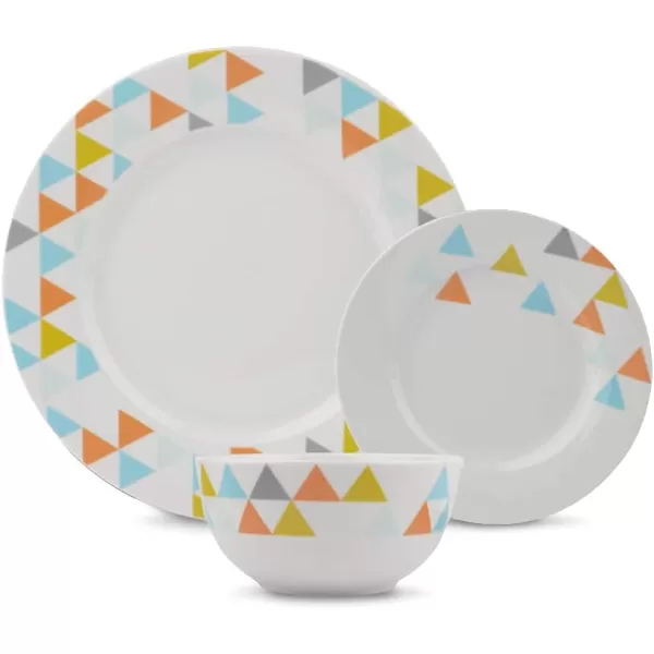 Amazon Basics 18Piece Kitchen Dinnerware Set Plates Dishes Bowls Service for 6 White Porcelain CoupeBright Pyramid