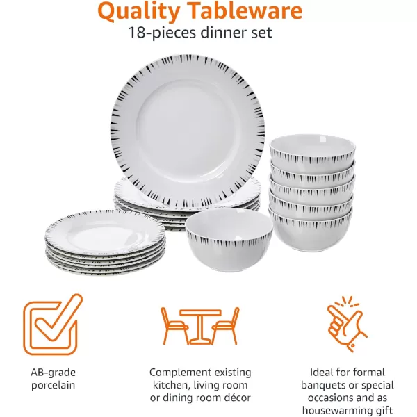 Amazon Basics 18Piece Kitchen Dinnerware Set Plates Dishes Bowls Service for 6 White Porcelain CoupeBungalow
