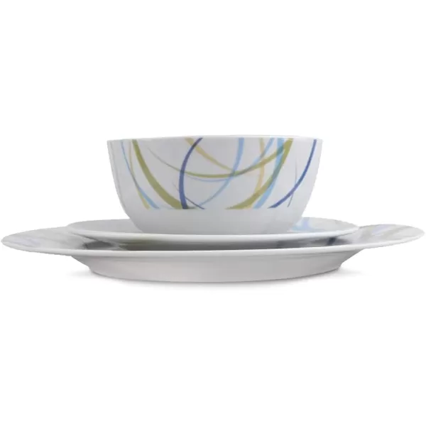 Amazon Basics 18Piece Kitchen Dinnerware Set Plates Dishes Bowls Service for 6 White Porcelain CoupeCool Ribbons