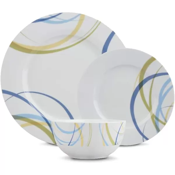 Amazon Basics 18Piece Kitchen Dinnerware Set Plates Dishes Bowls Service for 6 White Porcelain CoupeCool Ribbons