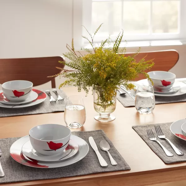 Amazon Basics 18Piece Kitchen Dinnerware Set Plates Dishes Bowls Service for 6 White Porcelain CoupePoppy