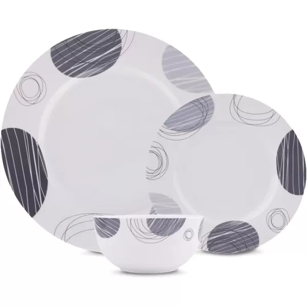 Amazon Basics 18Piece Kitchen Dinnerware Set Plates Dishes Bowls Service for 6 White Porcelain CoupeSpotted