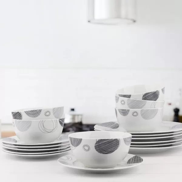 Amazon Basics 18Piece Kitchen Dinnerware Set Plates Dishes Bowls Service for 6 White Porcelain CoupeSpotted