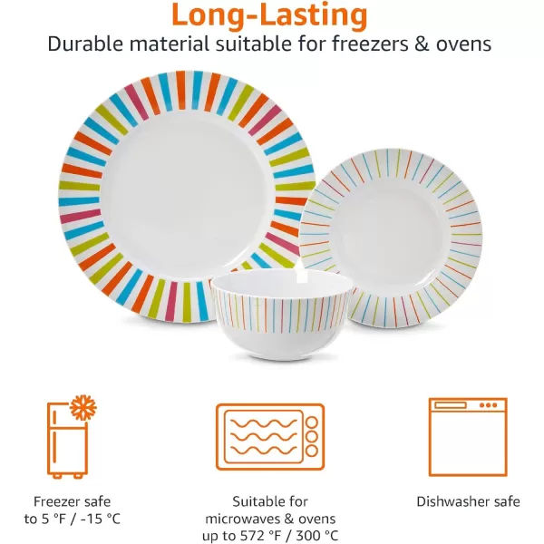 Amazon Basics 18Piece Kitchen Dinnerware Set Plates Dishes Bowls Service for 6 White Porcelain CoupeSunburst
