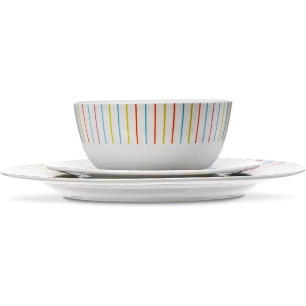 Amazon Basics 18Piece Kitchen Dinnerware Set Plates Dishes Bowls Service for 6 White Porcelain CoupeSunburst