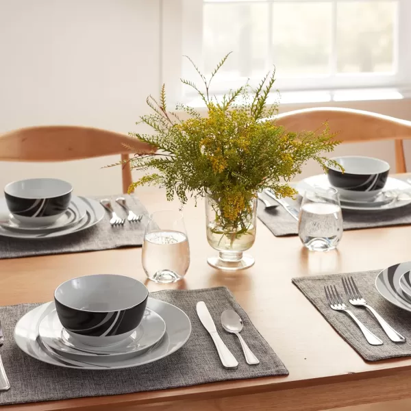 Amazon Basics 18Piece Kitchen Dinnerware Set Plates Dishes Bowls Service for 6 White Porcelain CoupeSwirl