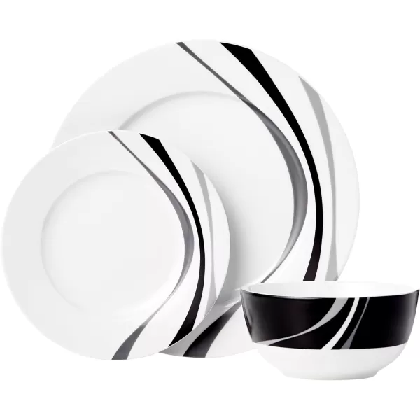 Amazon Basics 18Piece Kitchen Dinnerware Set Plates Dishes Bowls Service for 6 White Porcelain CoupeSwirl