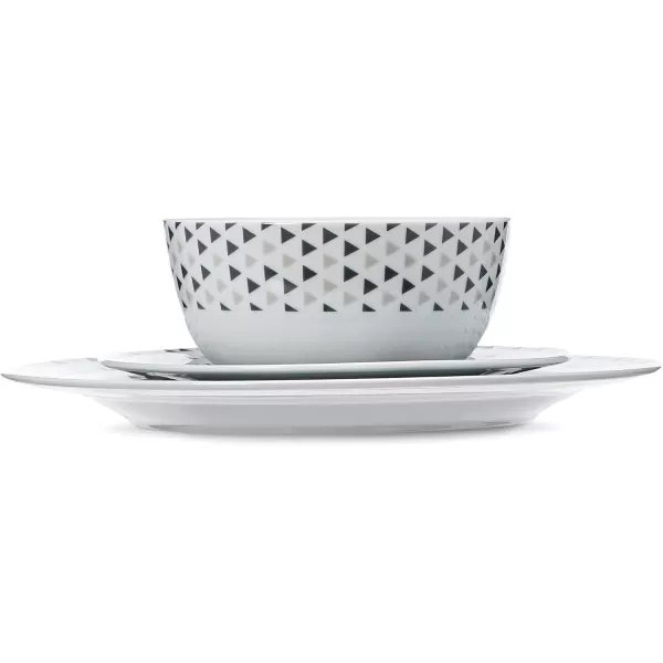 Amazon Basics 18Piece Kitchen Dinnerware Set Plates Dishes Bowls Service for 6 White Porcelain CoupeTriangle Accent