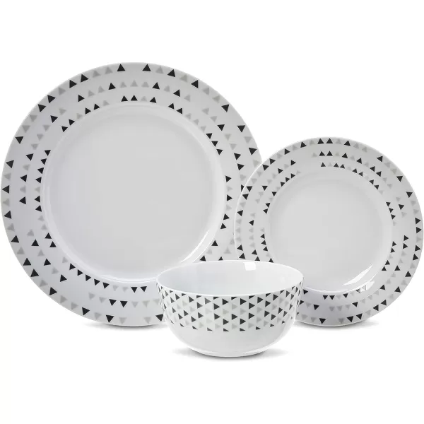 Amazon Basics 18Piece Kitchen Dinnerware Set Plates Dishes Bowls Service for 6 White Porcelain CoupeTriangle Accent