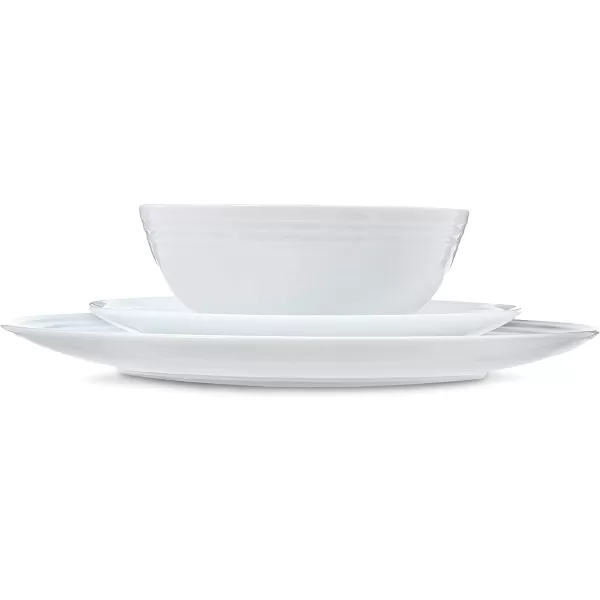 Amazon Basics 18Piece Kitchen Dinnerware Set Plates Dishes Bowls Service for 6 White Porcelain CoupeWhite Embossed