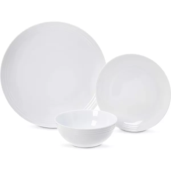 Amazon Basics 18Piece Kitchen Dinnerware Set Plates Dishes Bowls Service for 6 White Porcelain CoupeWhite Embossed