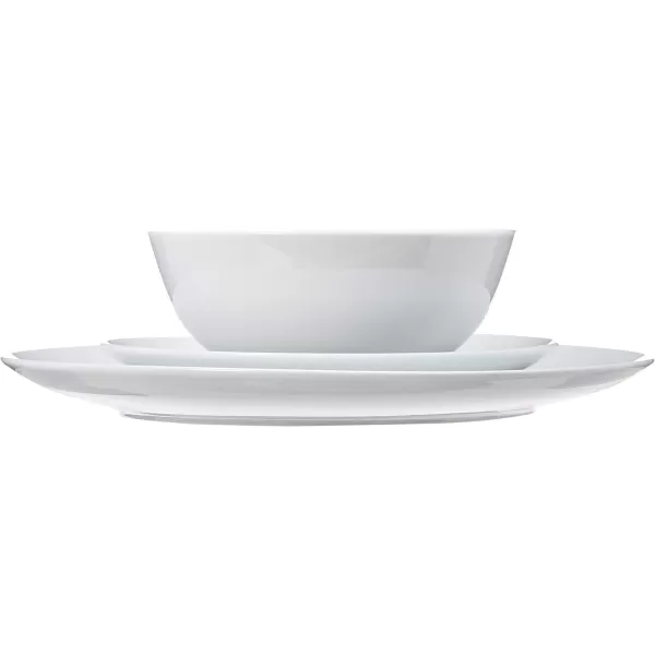Amazon Basics 18Piece Kitchen Dinnerware Set Plates Dishes Bowls Service for 6 White Porcelain CoupeWhite Porcelain Coupe