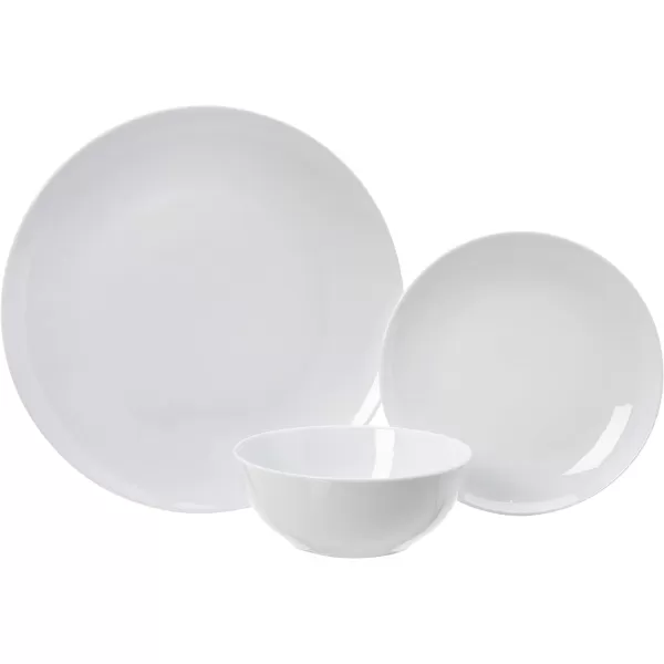 Amazon Basics 18Piece Kitchen Dinnerware Set Plates Dishes Bowls Service for 6 White Porcelain CoupeWhite Porcelain Coupe