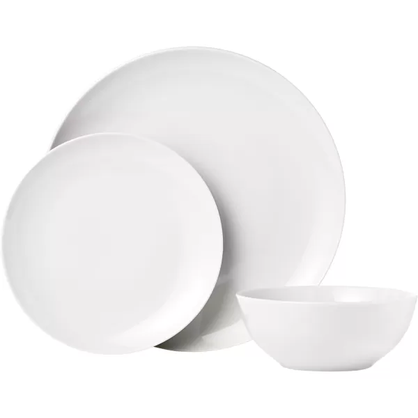 Amazon Basics 18Piece Kitchen Dinnerware Set Plates Dishes Bowls Service for 6 White Porcelain CoupeWhite Porcelain Coupe