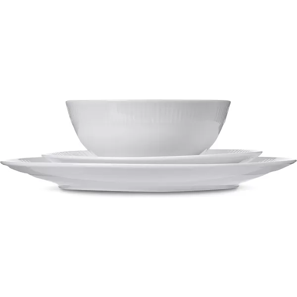 Amazon Basics 18Piece Kitchen Dinnerware Set Plates Dishes Bowls Service for 6 White Porcelain CoupeWhite with Trim