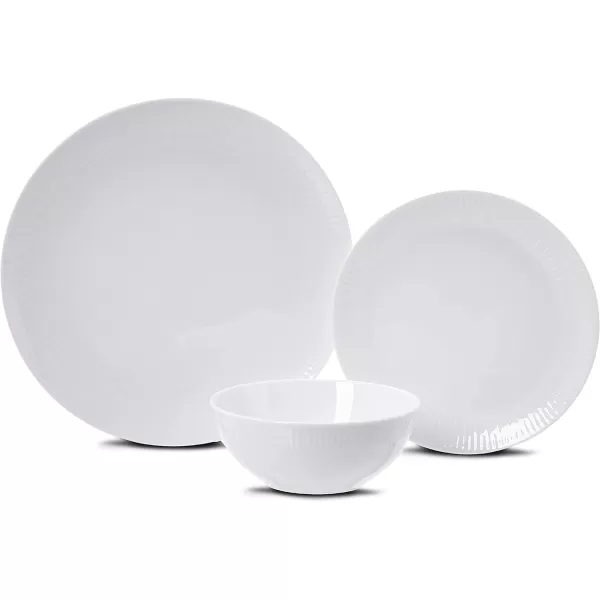 Amazon Basics 18Piece Kitchen Dinnerware Set Plates Dishes Bowls Service for 6 White Porcelain CoupeWhite with Trim