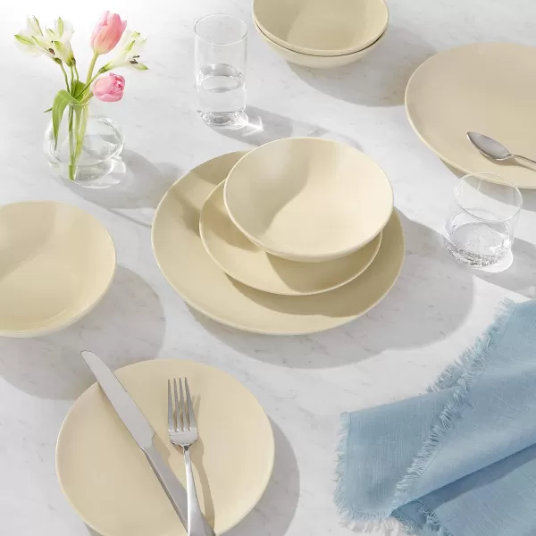 Amazon Basics 18Piece Stoneware Dinnerware Set  Deep Teal Service for 6Cream