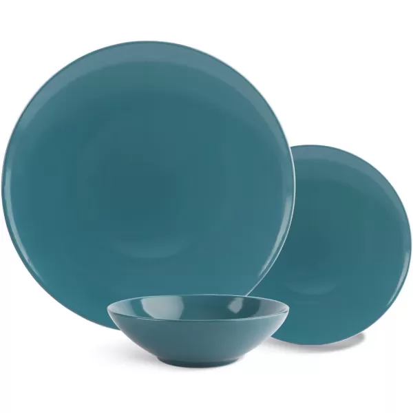 Amazon Basics 18Piece Stoneware Dinnerware Set  Deep Teal Service for 6Deep Teal