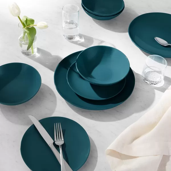 Amazon Basics 18Piece Stoneware Dinnerware Set  Deep Teal Service for 6Deep Teal