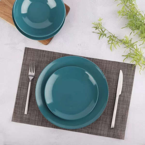 Amazon Basics 18Piece Stoneware Dinnerware Set  Deep Teal Service for 6Deep Teal