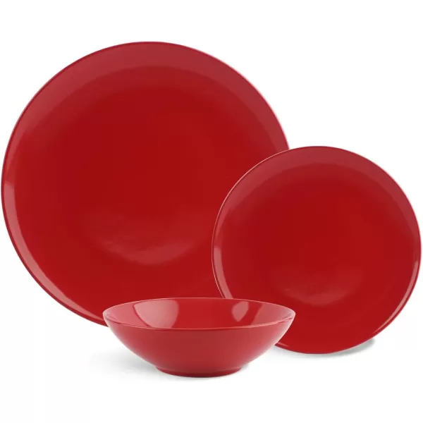 Amazon Basics 18Piece Stoneware Dinnerware Set  Deep Teal Service for 6Fire Engine Red