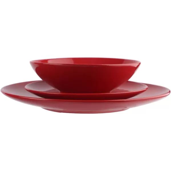 Amazon Basics 18Piece Stoneware Dinnerware Set  Deep Teal Service for 6Fire Engine Red