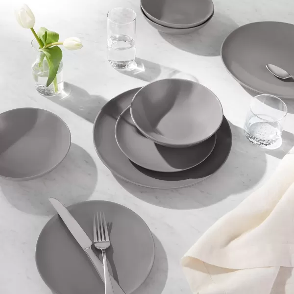 Amazon Basics 18Piece Stoneware Dinnerware Set  Deep Teal Service for 6Smokey Grey
