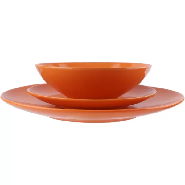 Amazon Basics 18Piece Stoneware Dinnerware Set  Deep Teal Service for 6Tangerine Orange