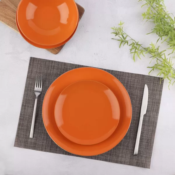 Amazon Basics 18Piece Stoneware Dinnerware Set  Deep Teal Service for 6Tangerine Orange