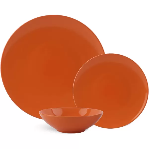 Amazon Basics 18Piece Stoneware Dinnerware Set  Deep Teal Service for 6Tangerine Orange