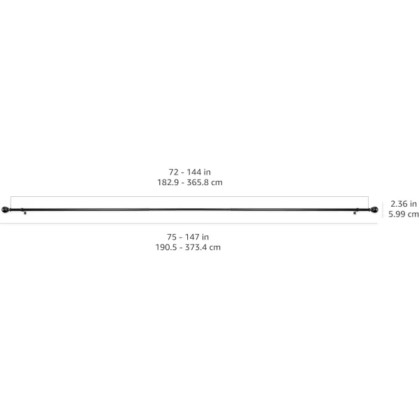 Amazon Basics 1Inch Curtain Rod with Round Finials 1Pack 72 to 144 Black1Inch Rod 72 to 144 Black