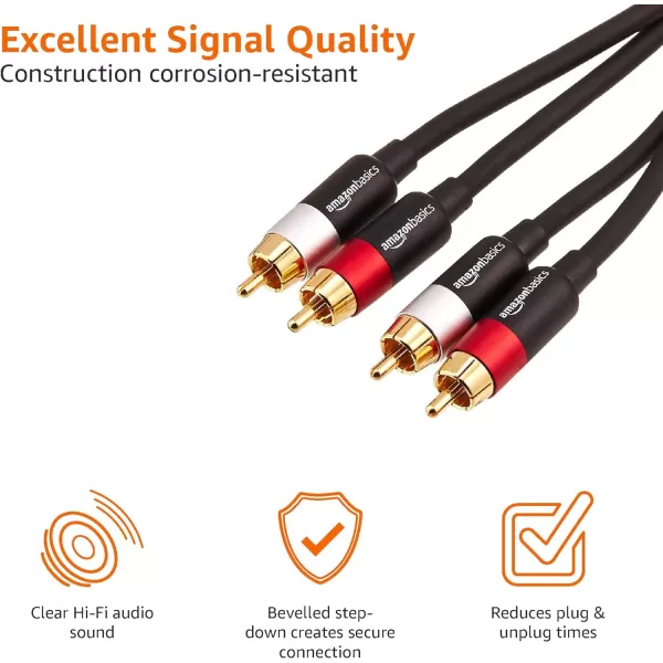Amazon Basics 2 RCA Audio Cable for Stereo Speaker or Subwoofer with GoldPlated Plugs 4 Foot Black8 Feet