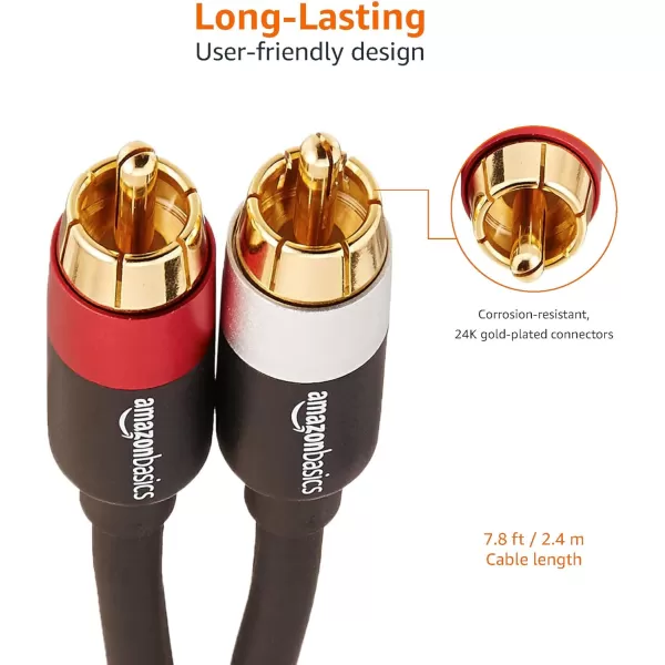 Amazon Basics 2 RCA Audio Cable for Stereo Speaker or Subwoofer with GoldPlated Plugs 4 Foot Black8 Feet